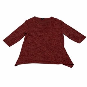 LINKS Women’s  Maroon Heathered 3/4 sleeve blouse asymmetrical hemline Large